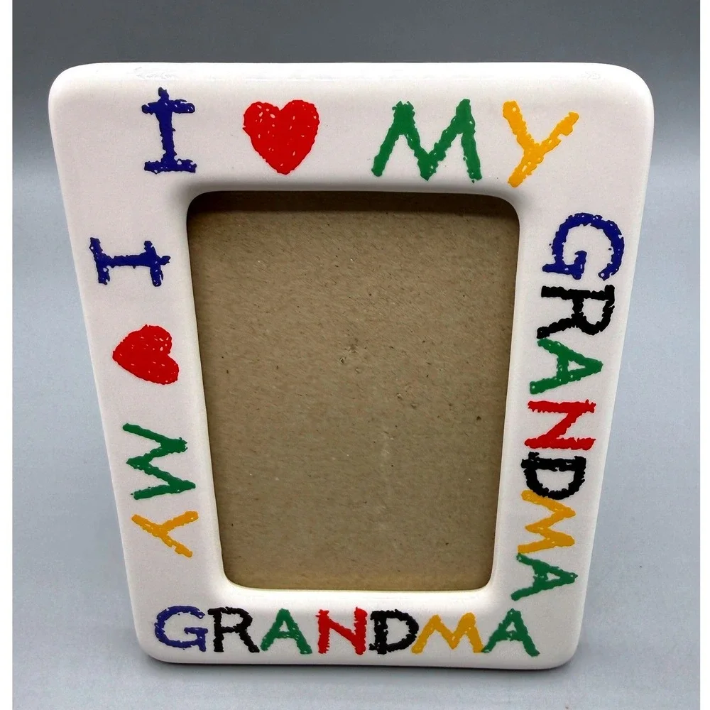 I Love My Grandma Ceramic Picture Frame White Multi Color Crayon Style 4x6 photo